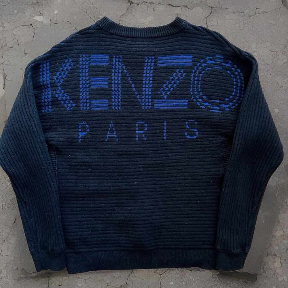 Kenzo Paris Sweater Women's Medium Black Blue Wool Glam Boho Party Outdoors